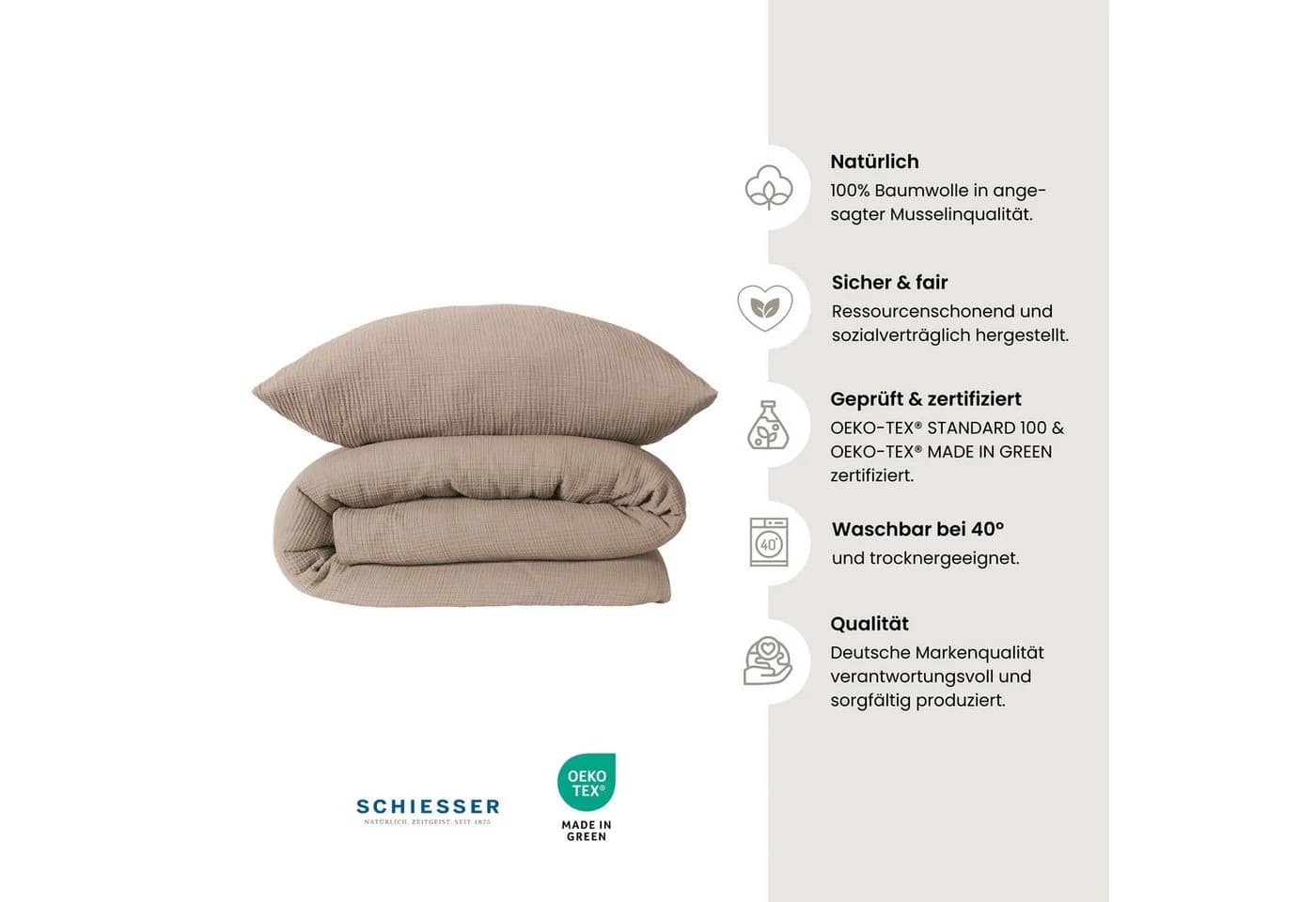 Schiesser Bettwäsche Molly Musselin 2-teilig Taupe - Bild 3