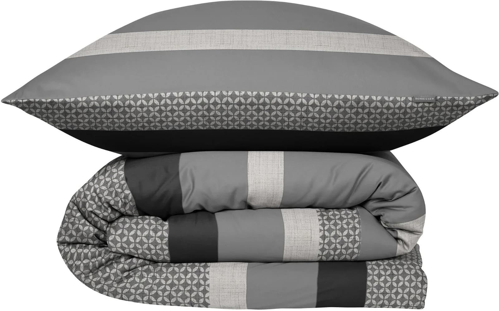 Schieesser Bettwäsche Dion Grau Gestreift 155x220cm 100% Baumwolle