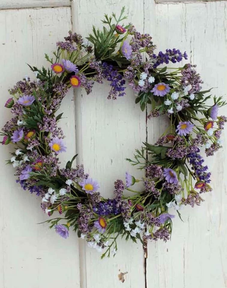 Kunstkranz Lavendelkranz künstlich AJILA Gypsophila Gänseblümchen Lila - Bild 2