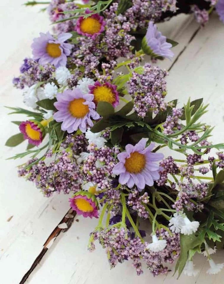 Kunstkranz Lavendelkranz künstlich AJILA Gypsophila Gänseblümchen Lila - Bild 3