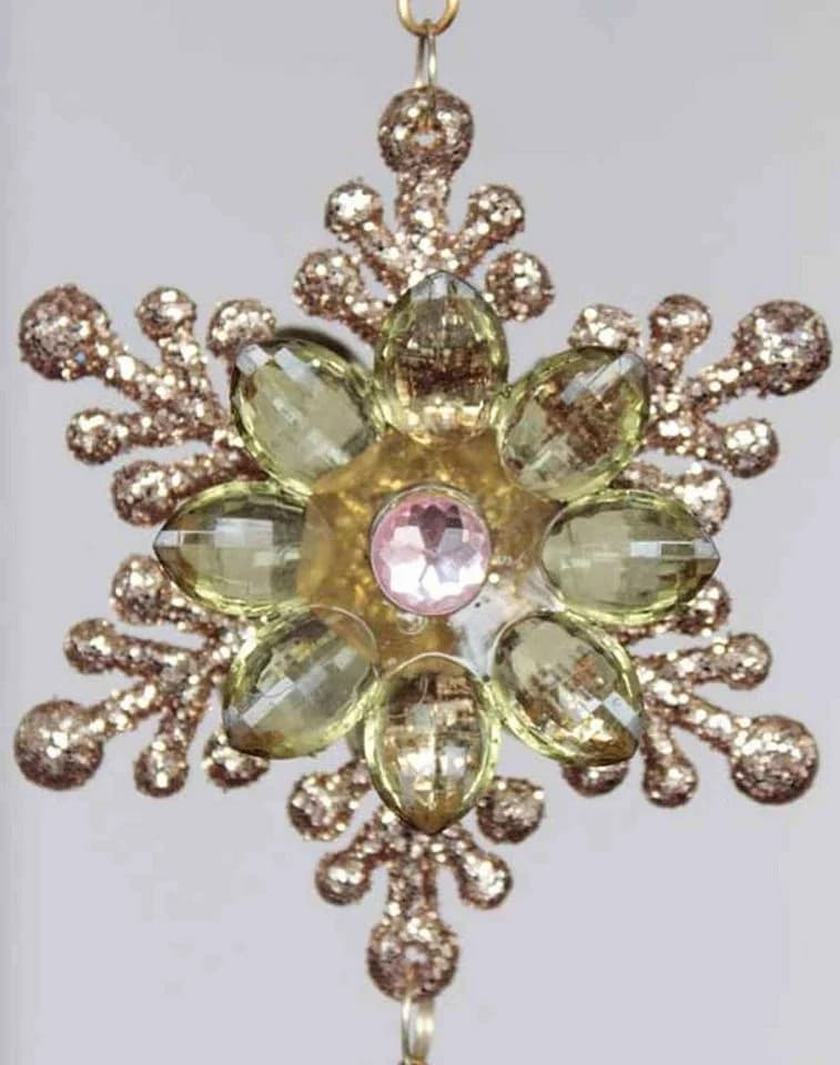 INNA-Glas Christbaumschmuck Acryl Hänger Eisblume Grün-Gold Glitzer
