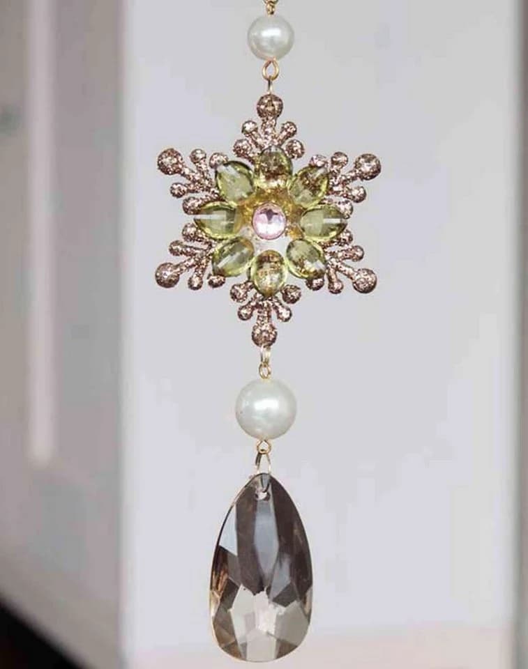 INNA-Glas Christbaumschmuck Acryl Hänger Eisblume Grün-Gold Glitzer - Bild 2