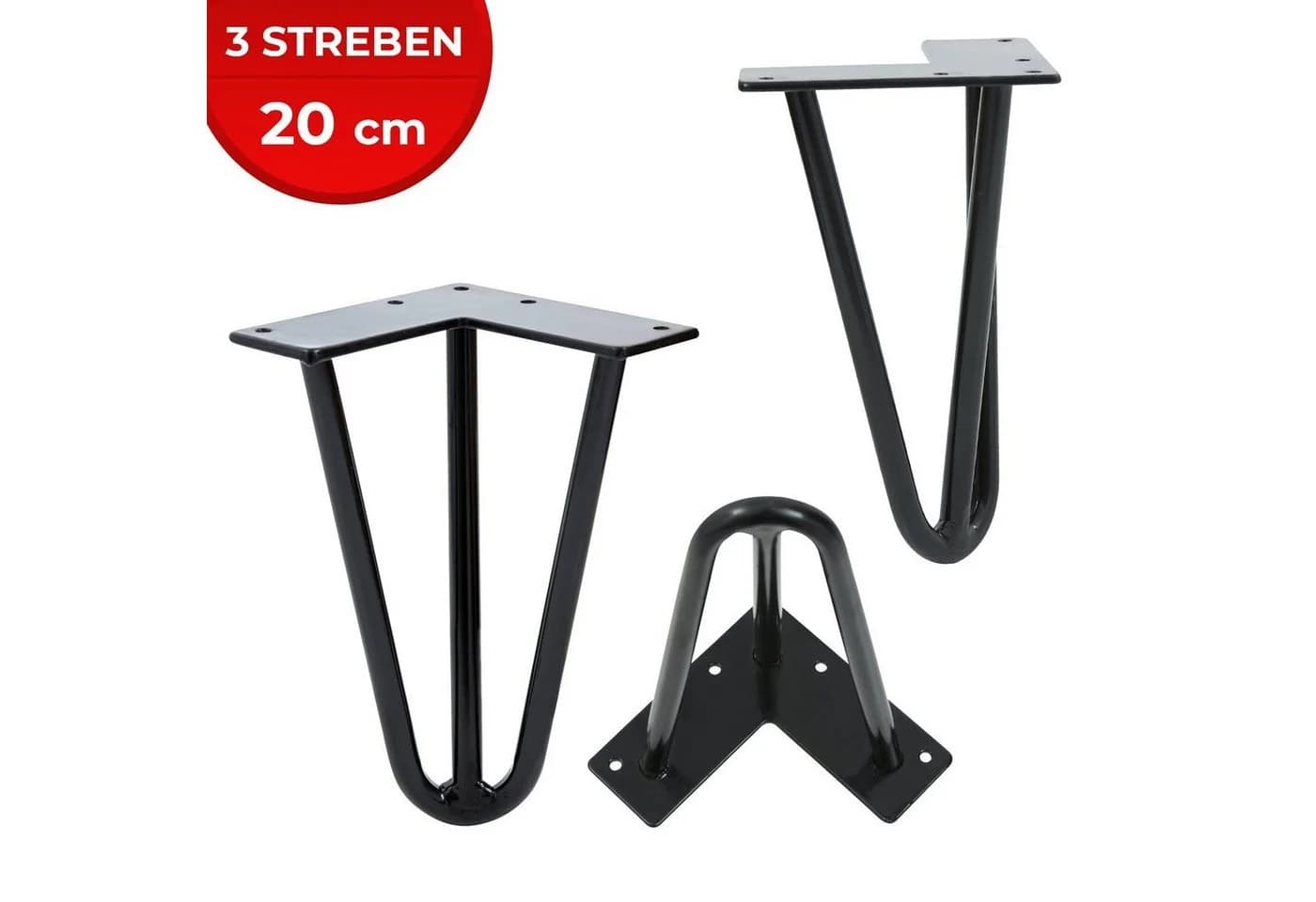 VENDOMNIA Tischbein Hairpin 4er Set, Metall, aus Stahl, 2 oder 3 Streben, Größenwahl, Haarnadel Möbelfüße