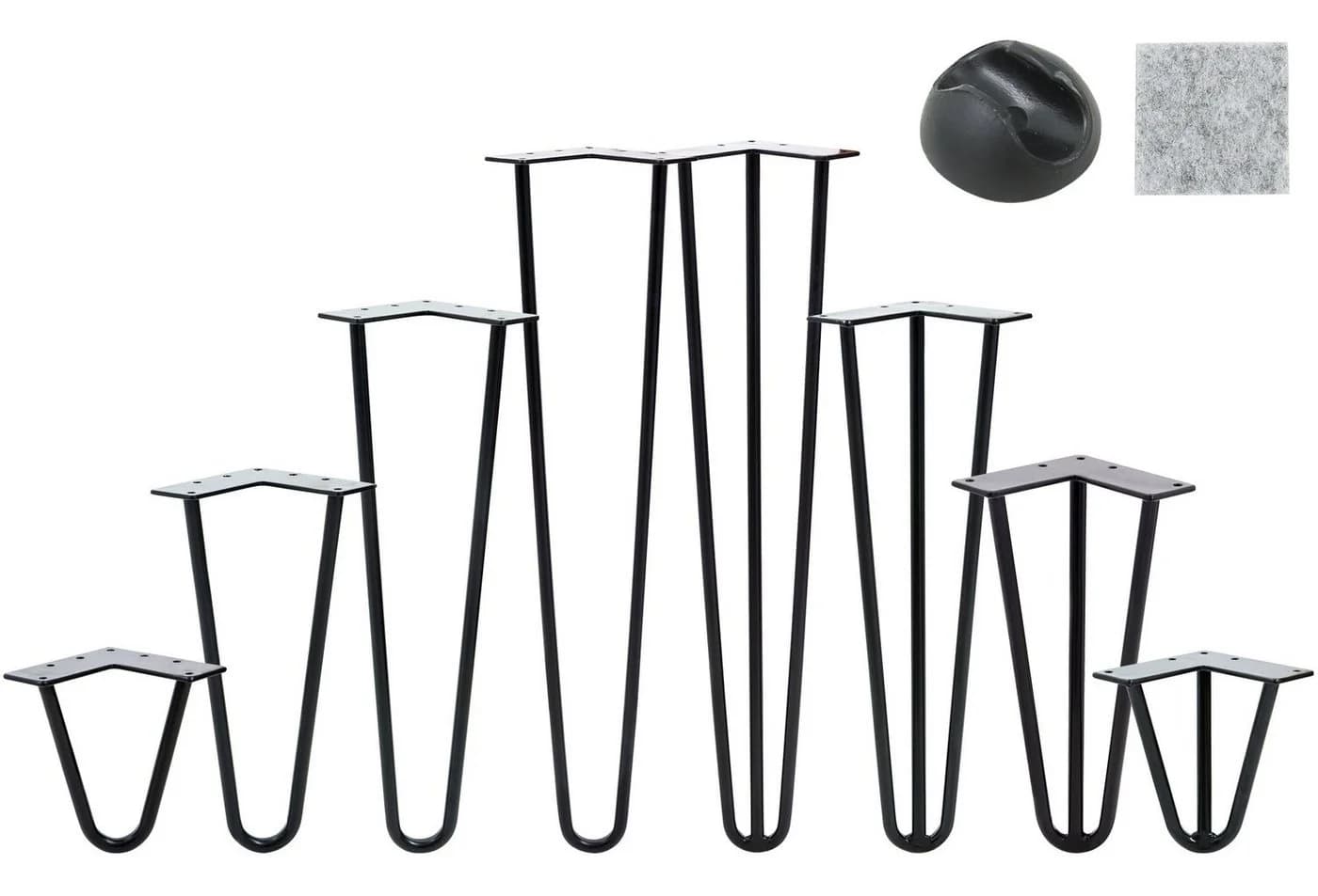 VENDOMNIA Tischbein Hairpin 4er Set, Metall, aus Stahl, 2 oder 3 Streben, Größenwahl, Haarnadel Möbelfüße - Bild 3