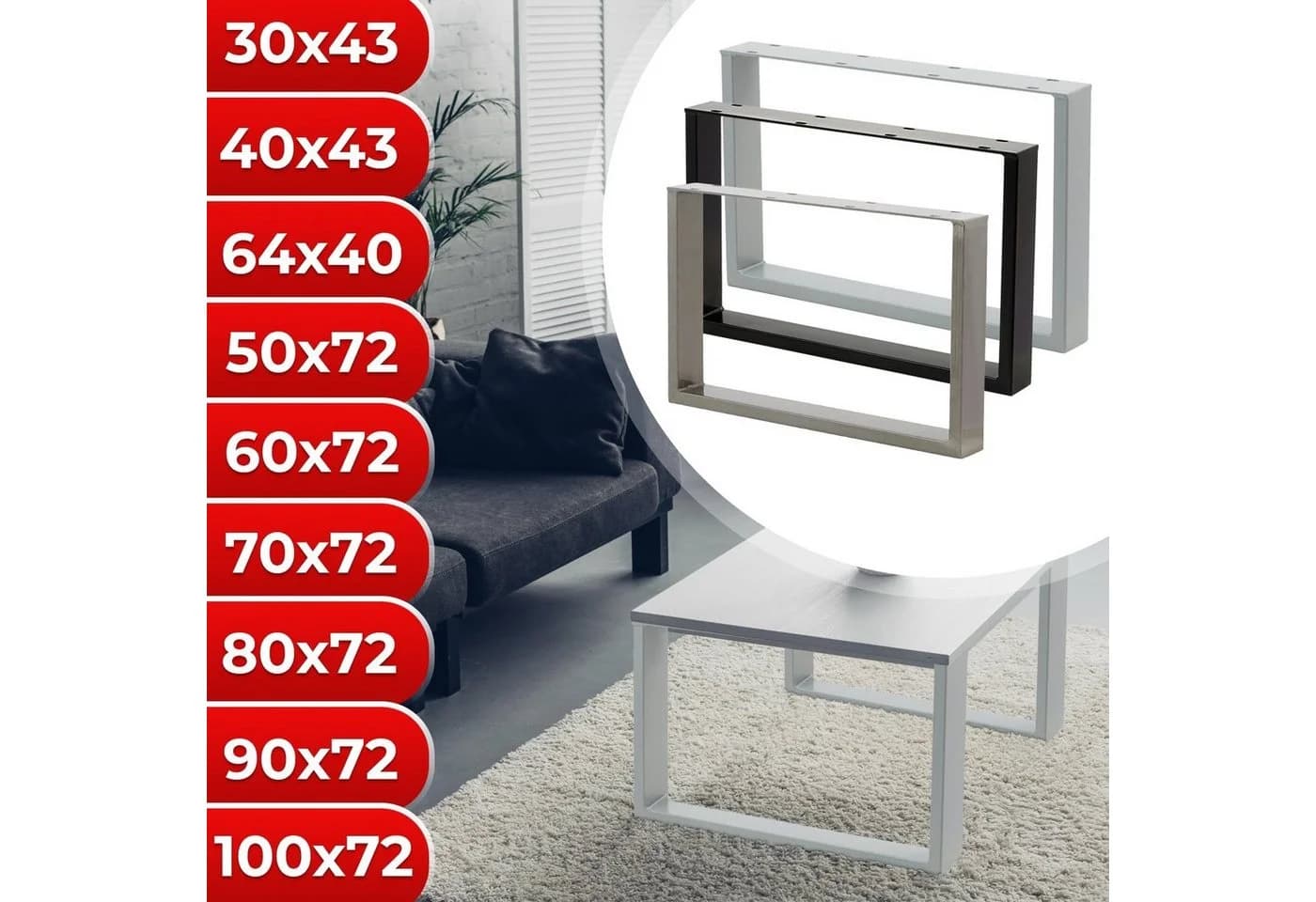 VENDOMNIA Tischgestell Stahl 2er Set Grau Industrial