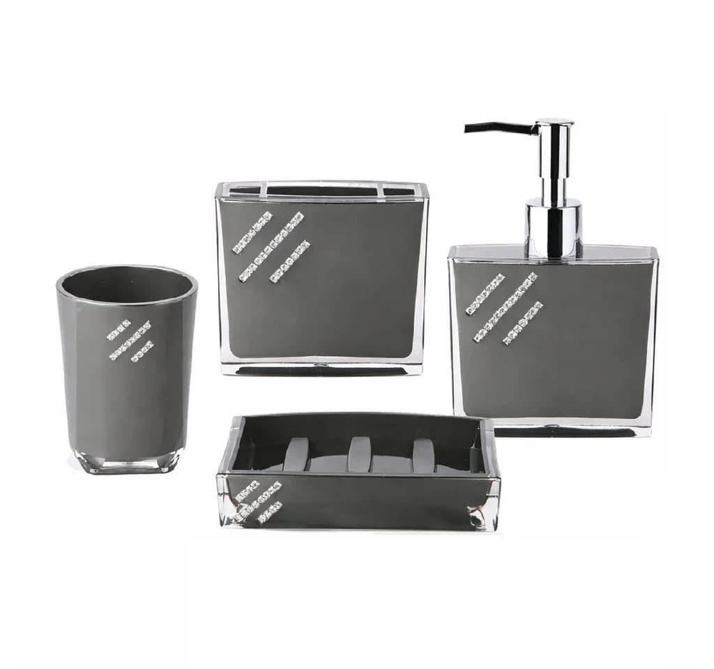 Schäfer Elektronik Badezimmer-Set 4-tlg Grau Luxus Badzubehör