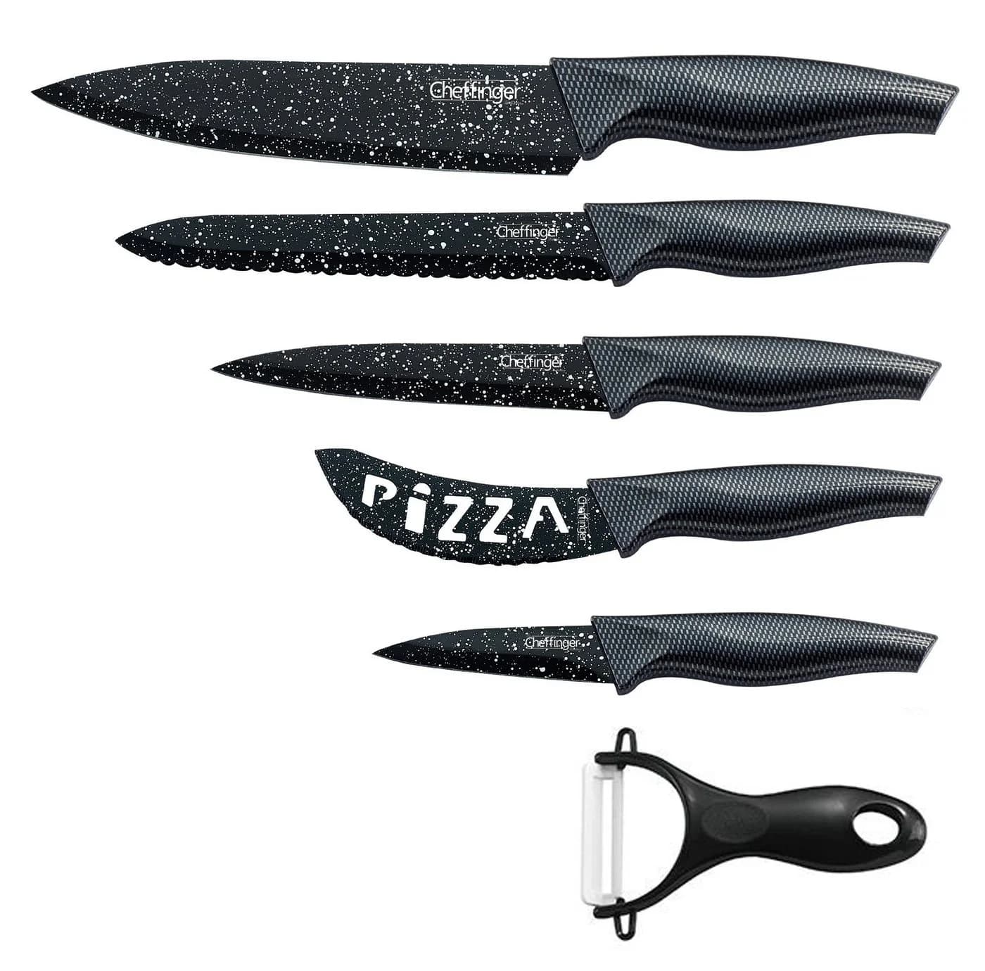Cheffinger Messer-Set 6-teilig mit Granitbeschichtung und Klappbox Schwarz - Bild 2