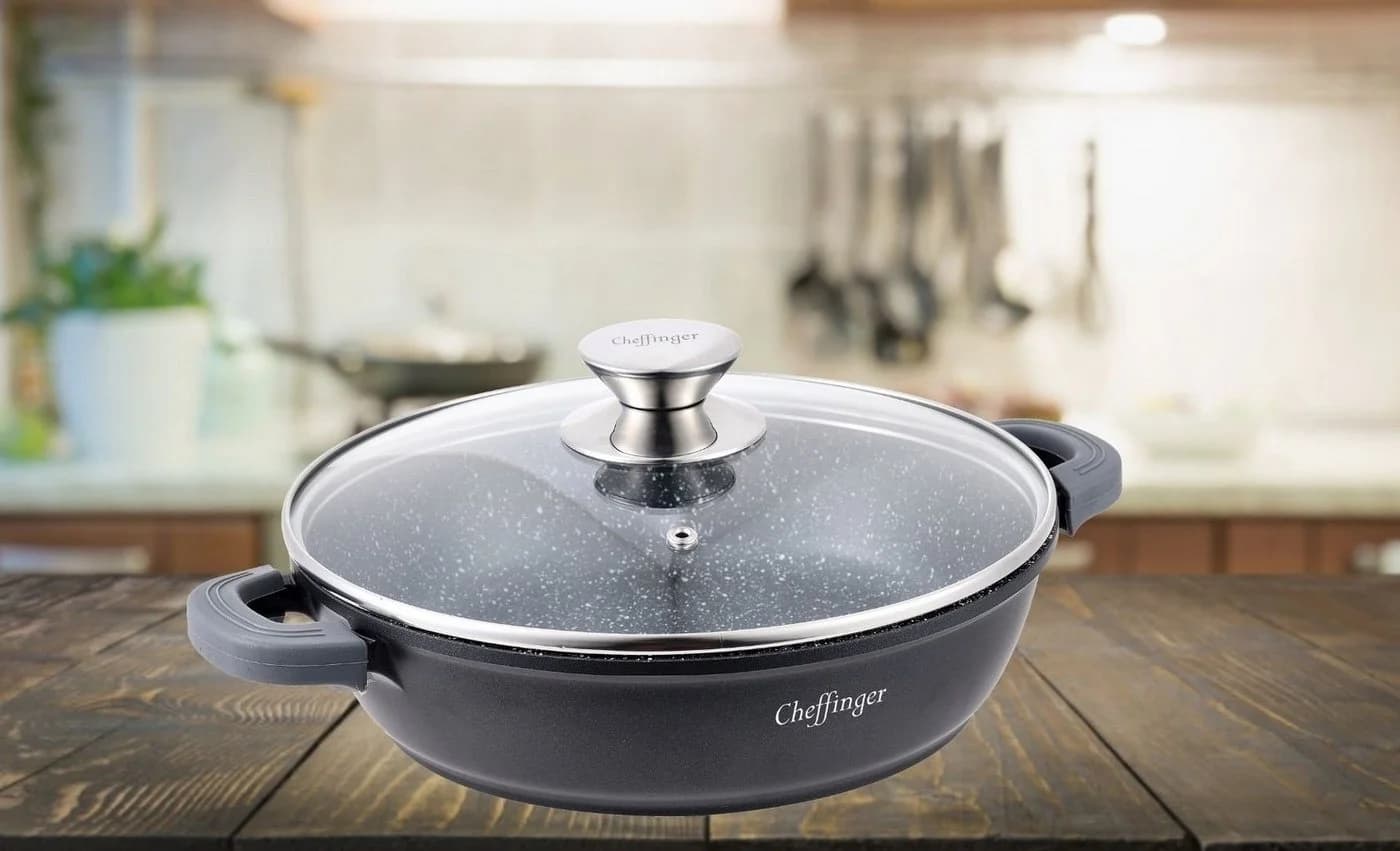 Cheffinger Schmorpfanne Ø28cm Schwarz Marmorbeschichtung Induktion