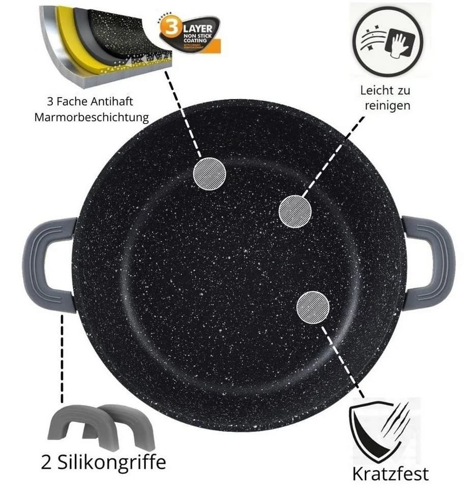 Cheffinger Schmorpfanne Ø28cm Schwarz Marmorbeschichtung Induktion - Bild 4