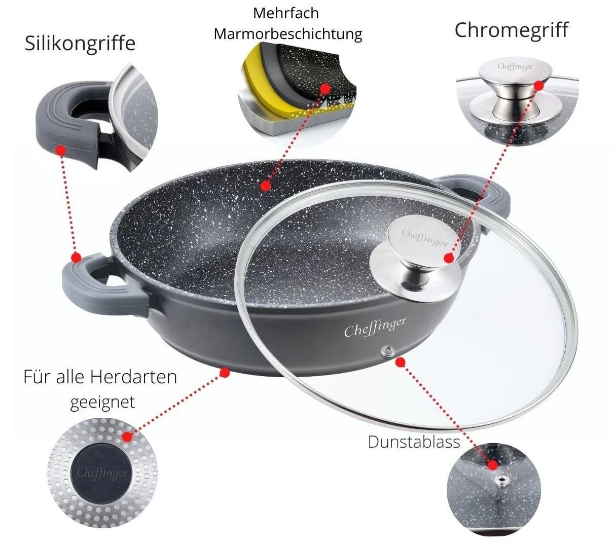 Cheffinger Schmorpfanne Ø28cm Schwarz Marmorbeschichtung Induktion - Bild 5