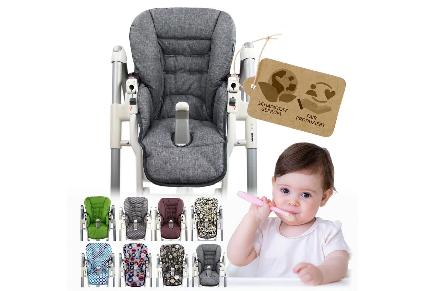 BambiniWelt Hochstuhlauflage Ersatzbezug Sitzkissen grau meliert für Peg Perego - Bild 2