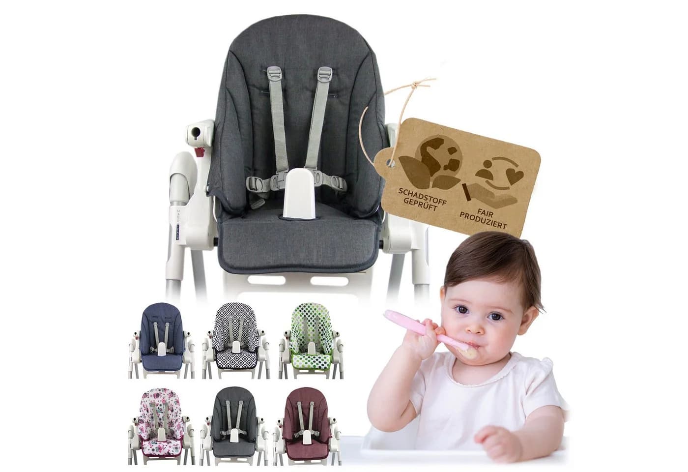 BambiniWelt Hochstuhlauflage grau meliert für PEG PEREGO Zero3 + Siesta - Bild 2