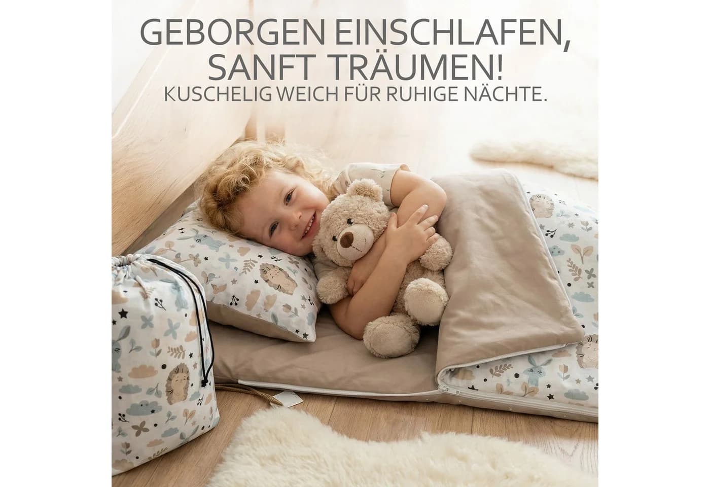 BambiniWelt by Rafael K. Kinderschlafsack mit Kissen & Transportbeutel bunt