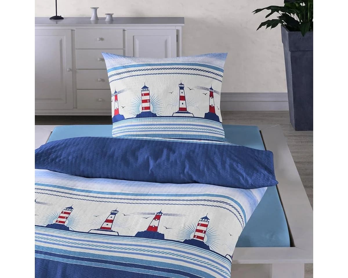 TRAUMSCHLAF Bettwäsche Leuchtturm Seersucker 2-teilig Blau - Bild 2