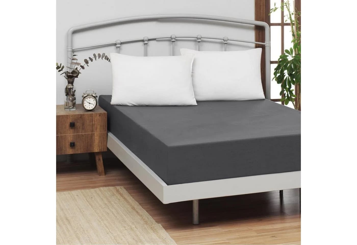TRAUMSCHLAF Spannbettlaken Feinbiber Boxspring Anthrazit Rundumgummi - Bild 2