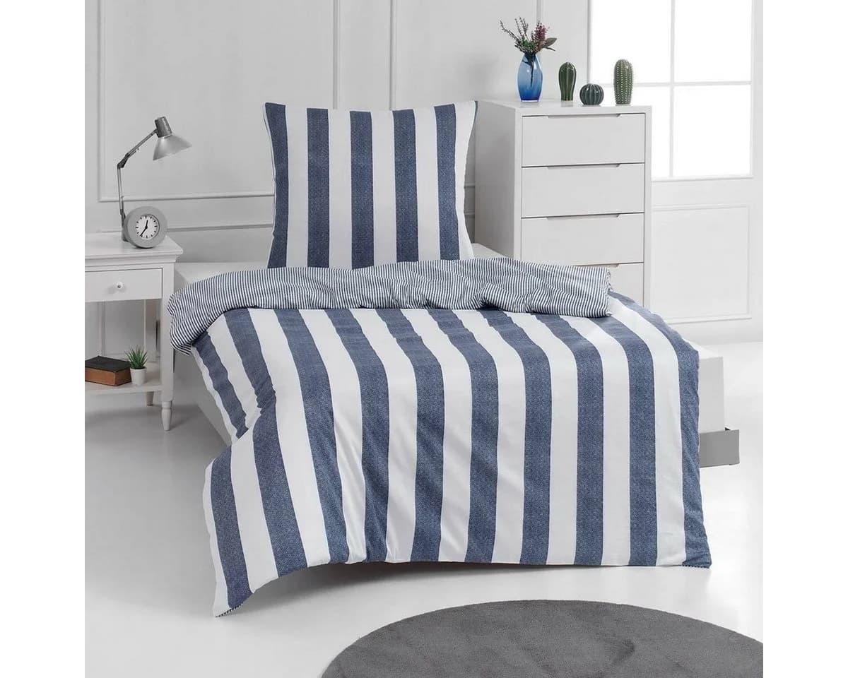 TRAUMSCHLAF Bettwäsche Usedom Mako Satin Blau Maritim
