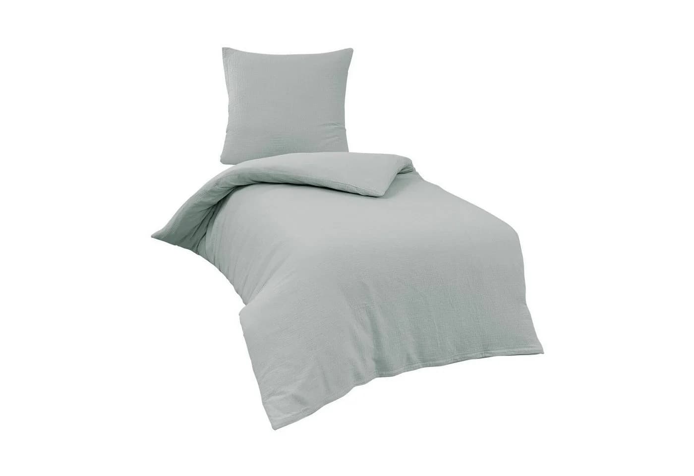 TRAUMSCHLAF Bettwäsche Musselin Uni Silber/Grau 3-teilig Crinkle-Effekt - Bild 5