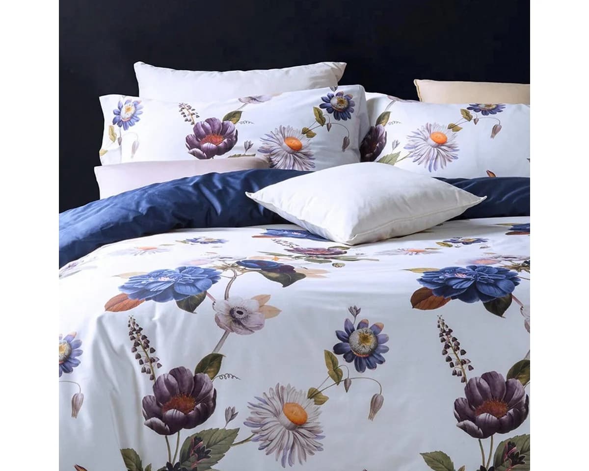 TRAUMSCHLAF Bettwäsche Dublin Mako Satin 3-teilig Floral Blau