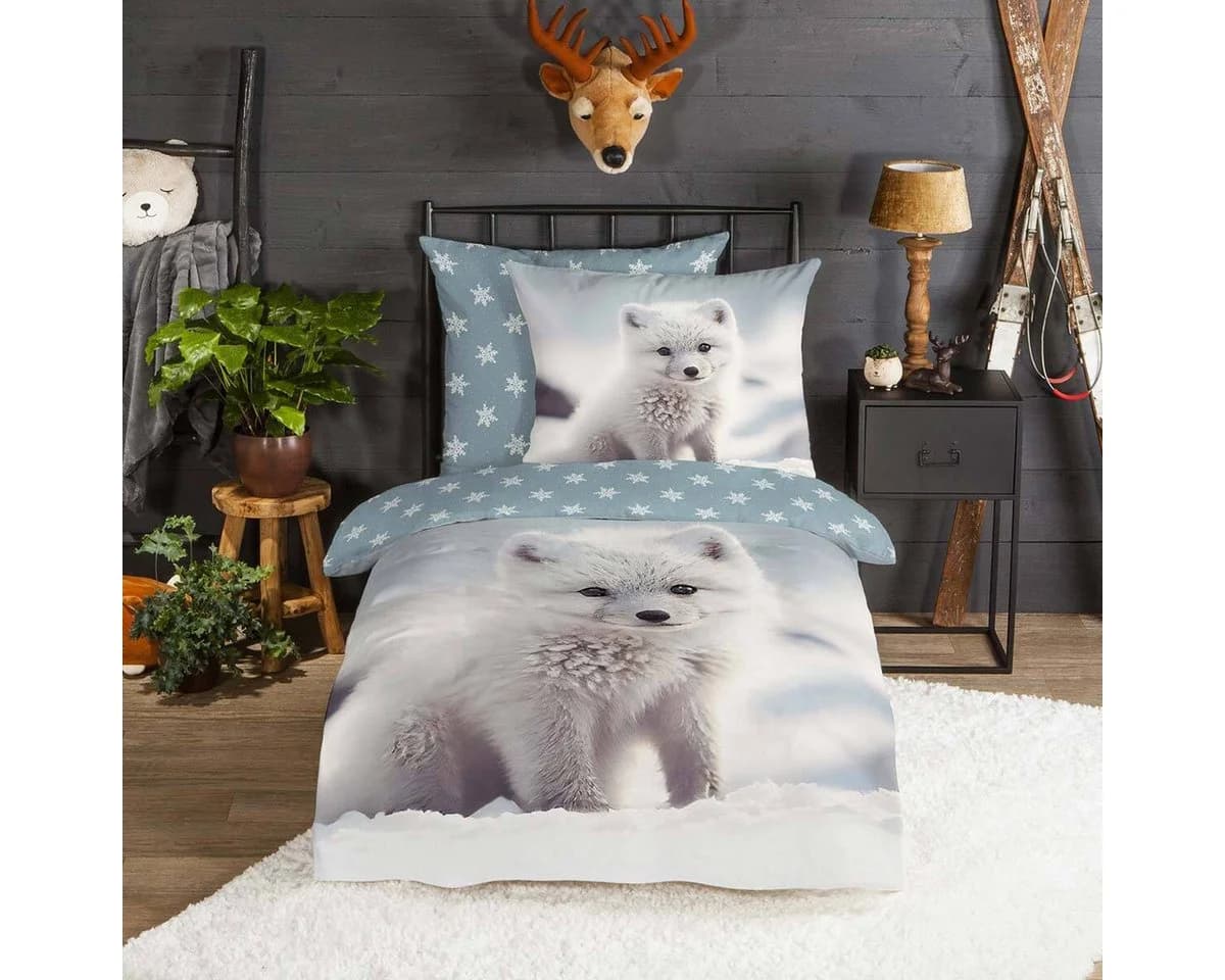 TRAUMSCHLAF Bettwäsche Polarfuchs Flanell 2-teilig Weiß - Bild 2