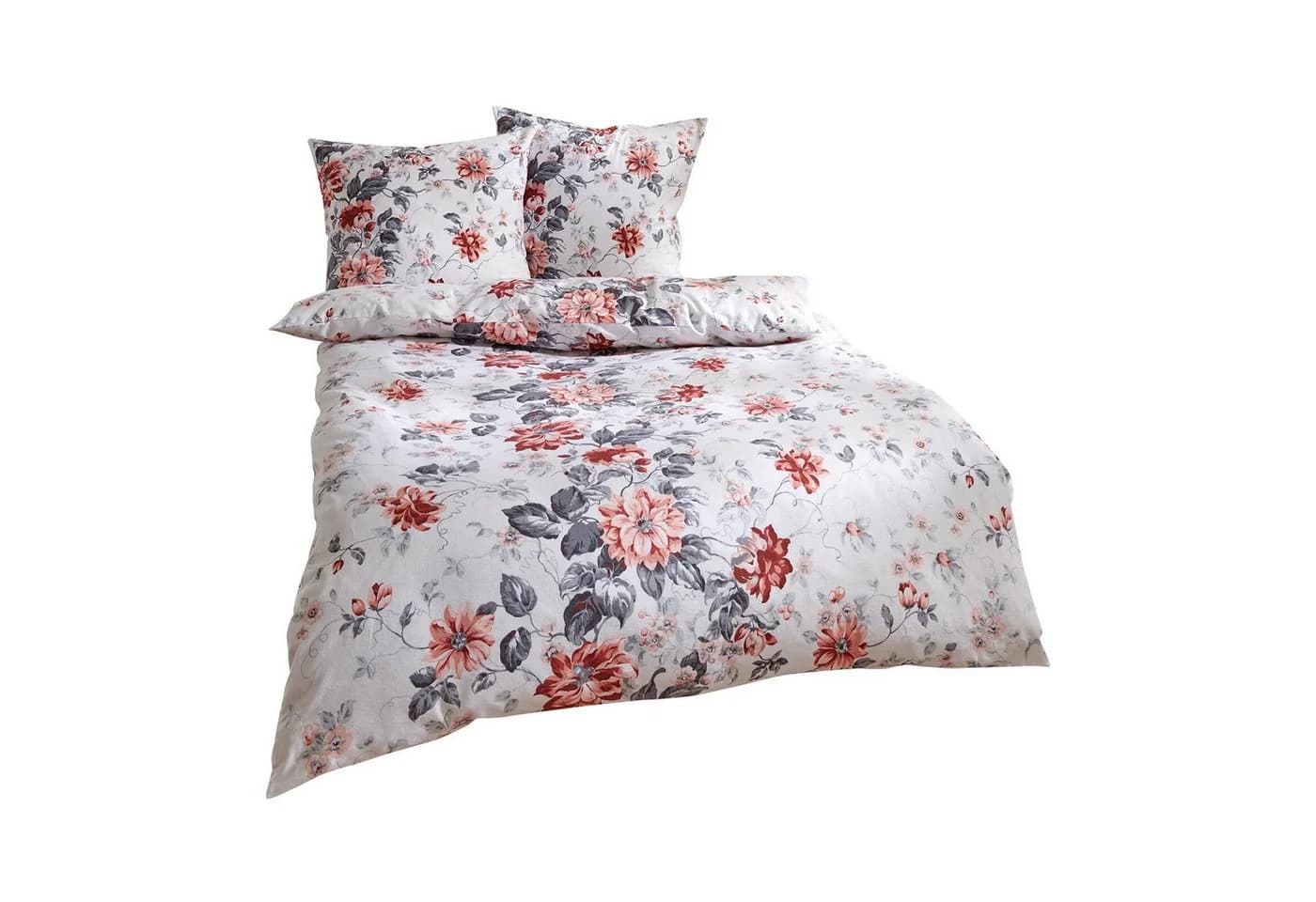 TRAUMSCHLAF Bettwäsche Blumen Rot Flanell 3-teilig - Bild 4