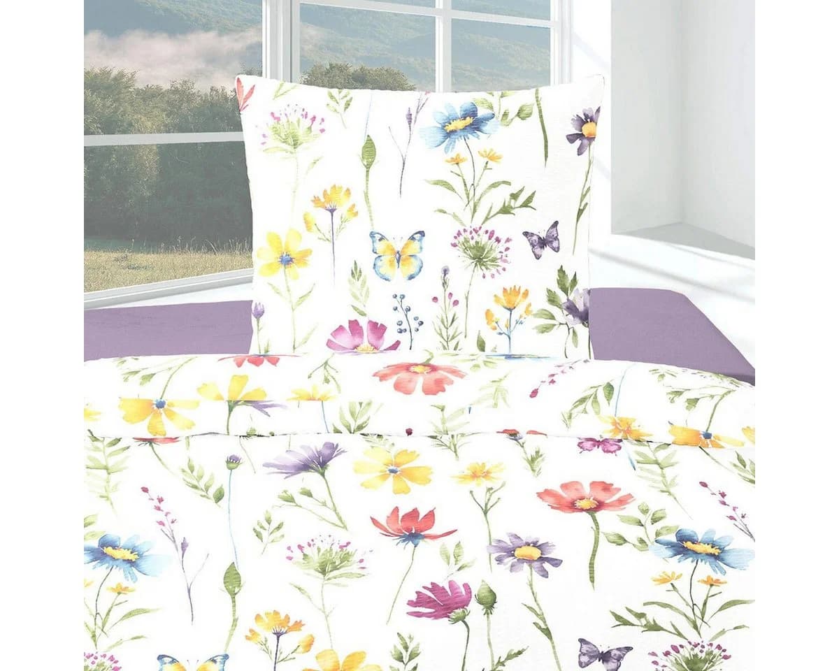 TRAUMSCHLAF Bettwäsche Blumenwiese Seersucker 2-teilig Bügelfrei