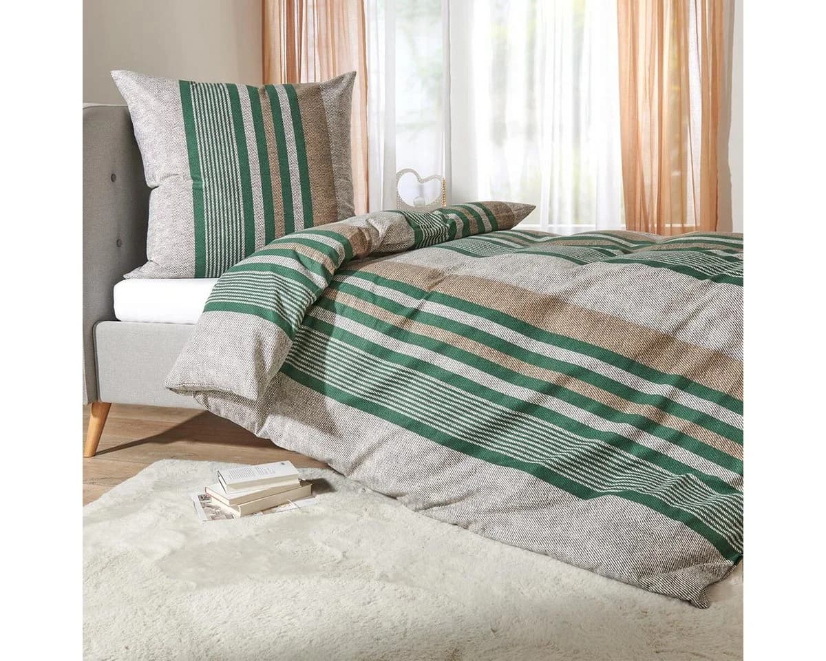 TRAUMSCHLAF Bettwäsche Mountain Stripe Forest Flanell 2-teilig