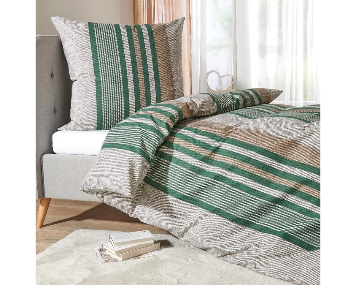 TRAUMSCHLAF Bettwäsche Mountain Stripe Forest Flanell 2-teilig - Bild 2