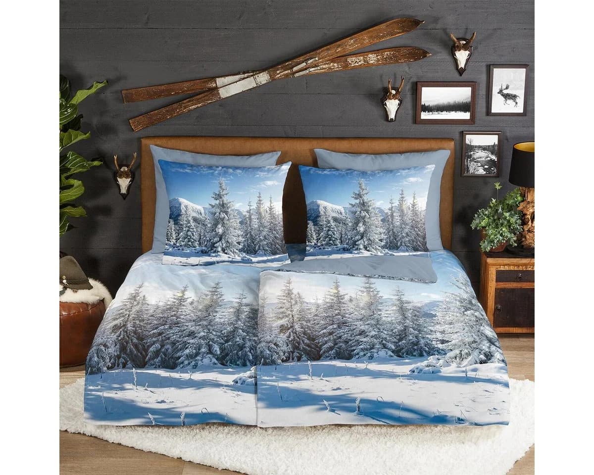 TRAUMSCHLAF Bettwäsche Winterlandschaft Flanell Blau 2-teilig - Bild 2