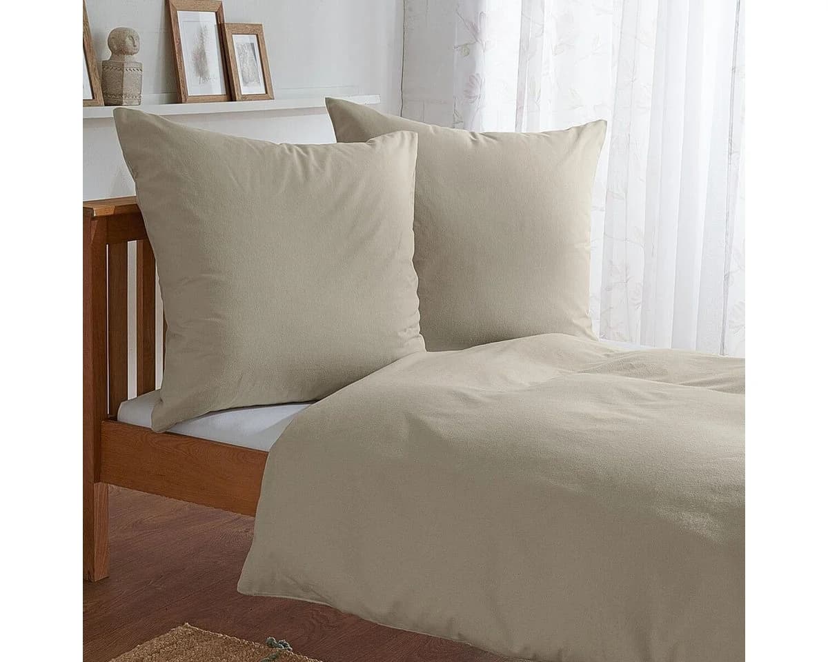 TRAUMSCHLAF Bettwäsche Uni Feinbiber 100% Baumwolle Beige