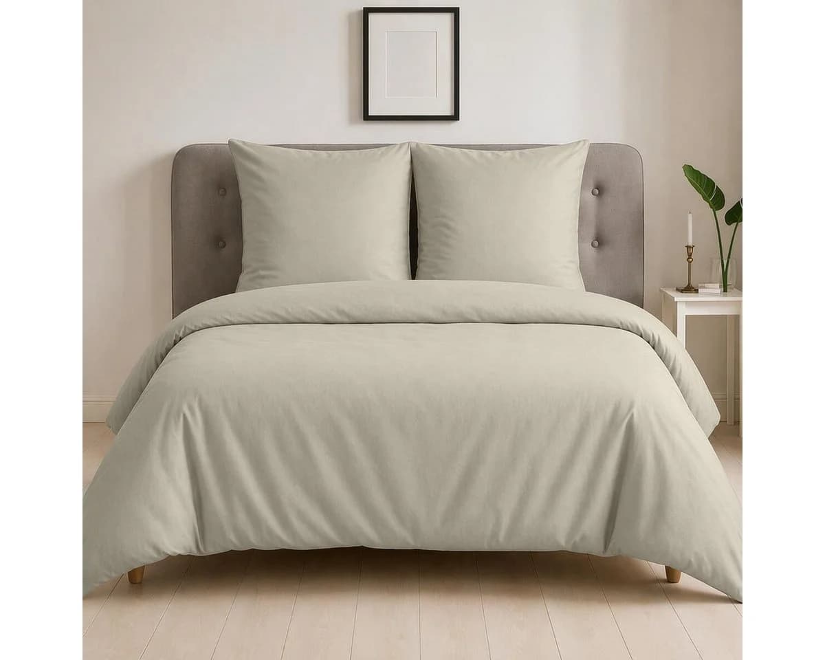 TRAUMSCHLAF Bettwäsche Uni Feinbiber 100% Baumwolle Beige - Bild 2