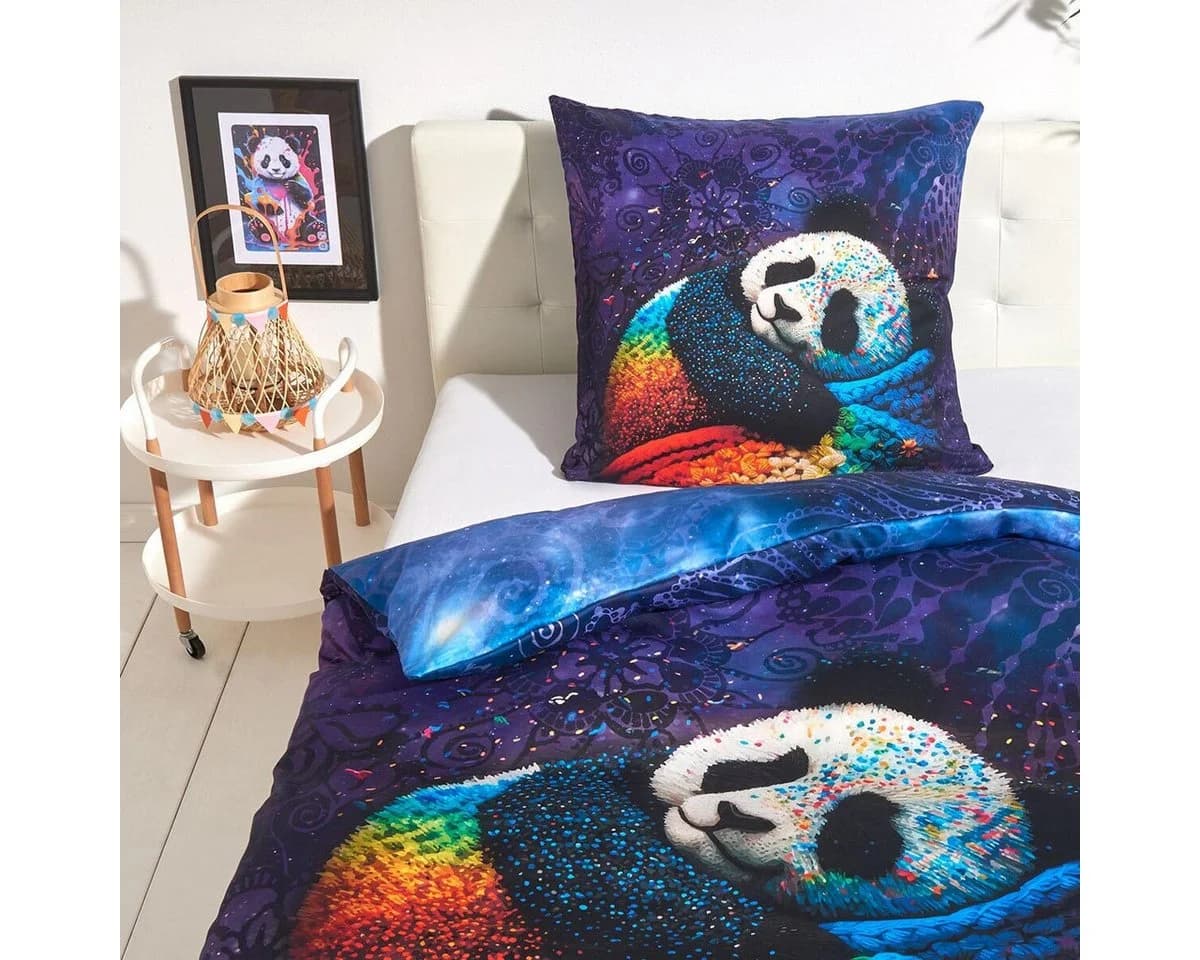 TRAUMSCHLAF Bettwäsche Panda Mako Satin 2 teilig Lila