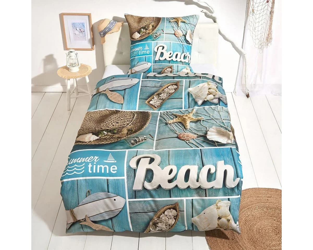 TRAUMSCHLAF Bettwäsche Beach Mako Satin 2-teilig Blau Sommerliches Design - Bild 2