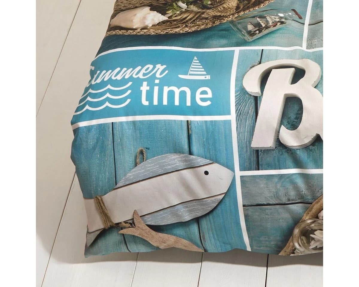 TRAUMSCHLAF Bettwäsche Beach Mako Satin 2-teilig Blau Sommerliches Design - Bild 3