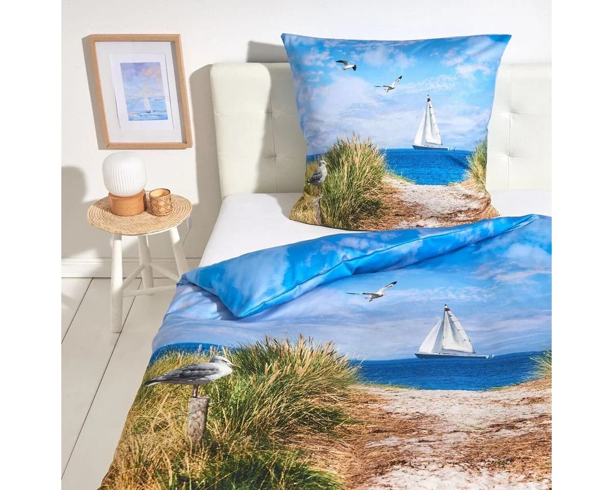 TRAUMSCHLAF Bettwäsche Segelboot Mako Satin Blau 2-teilig