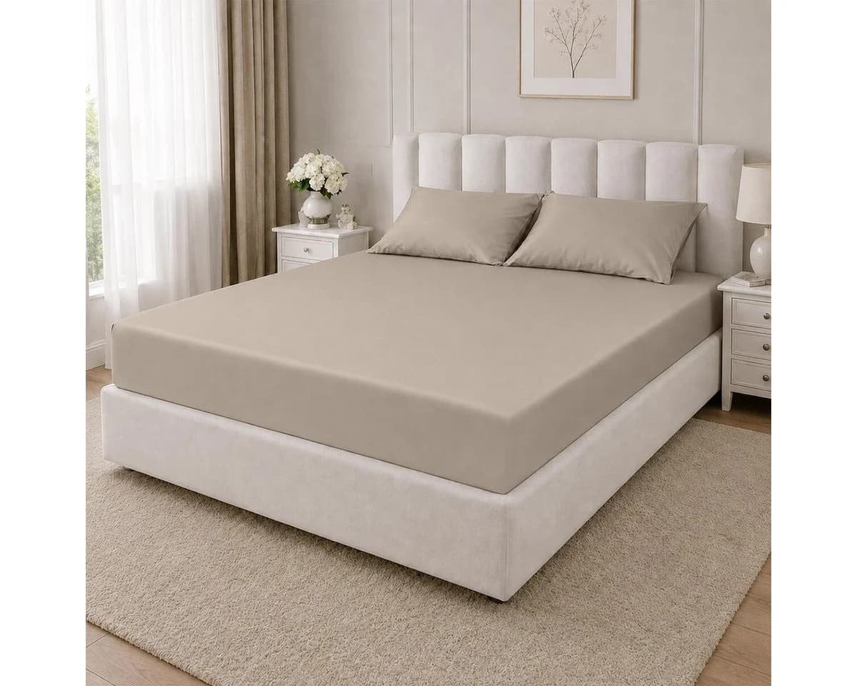 TRAUMSCHLAF Spannbettlaken Como Mako Satin Beige - Bild 2