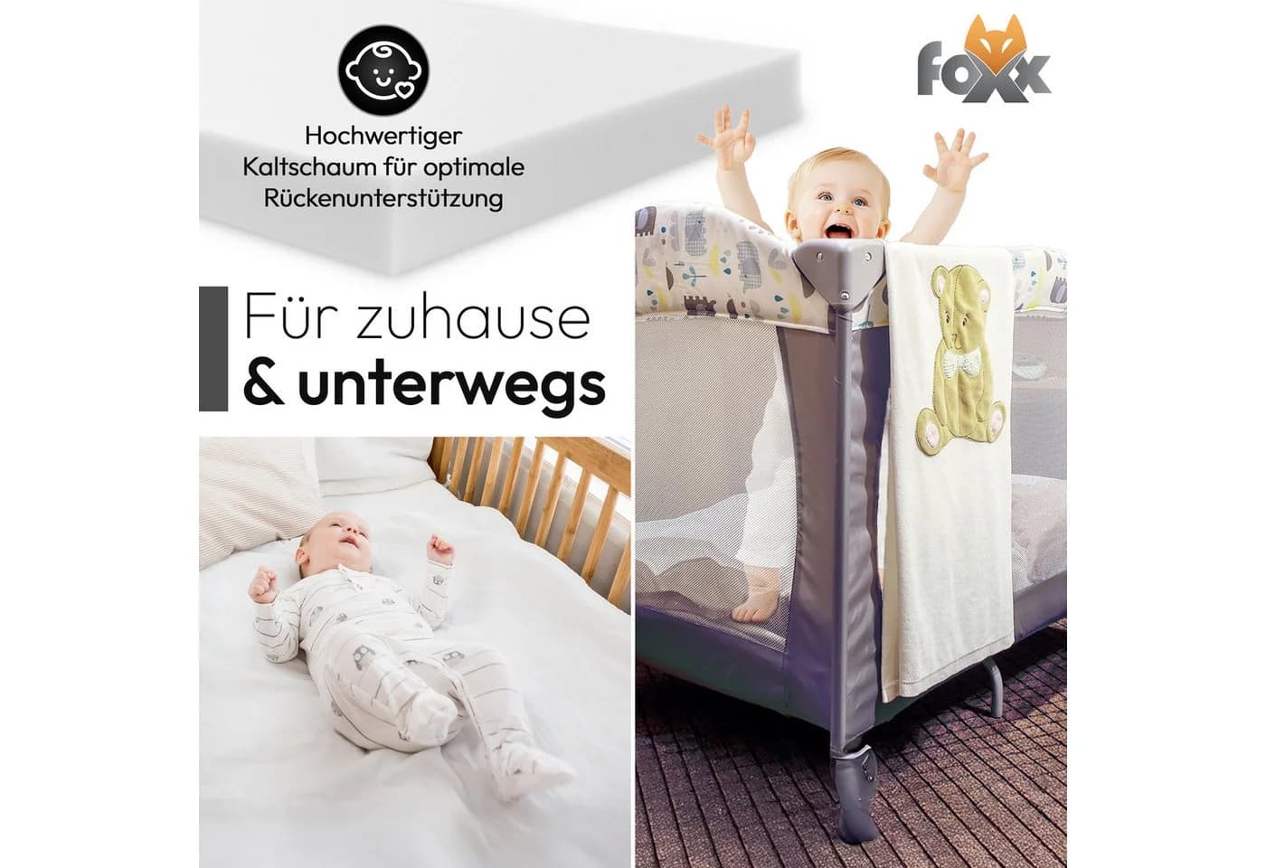 Kindermatratze Baby Kindermatratze, Foxx, (60x120 cm, Hochwertiger Schaumstoffkern, Bezug abnehmbar und waschbar) - Bild 3