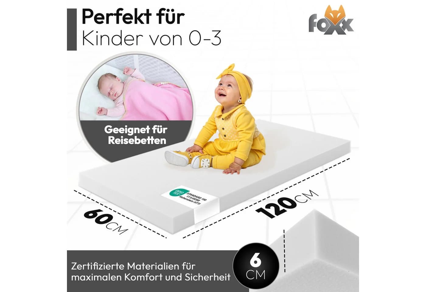 Kindermatratze Baby Kindermatratze, Foxx, (60x120 cm, Hochwertiger Schaumstoffkern, Bezug abnehmbar und waschbar) - Bild 4