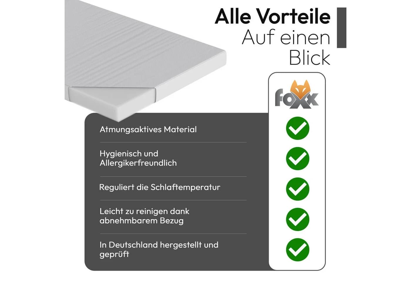 Kindermatratze Baby Kindermatratze, Foxx, (60x120 cm, Hochwertiger Schaumstoffkern, Bezug abnehmbar und waschbar) - Bild 5