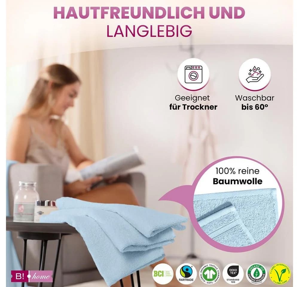B!HOME Handtücher Set 4-tlg. Hellblau 100% Baumwolle Frottee - Bild 5