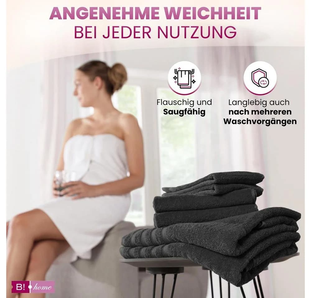 B!HOME Handtücher Set 4-tlg. Schwarz 100% Baumwolle Frottee