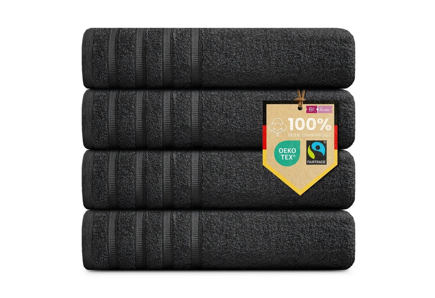 B!HOME Handtücher Set 4-tlg. Schwarz 100% Baumwolle Frottee - Bild 2