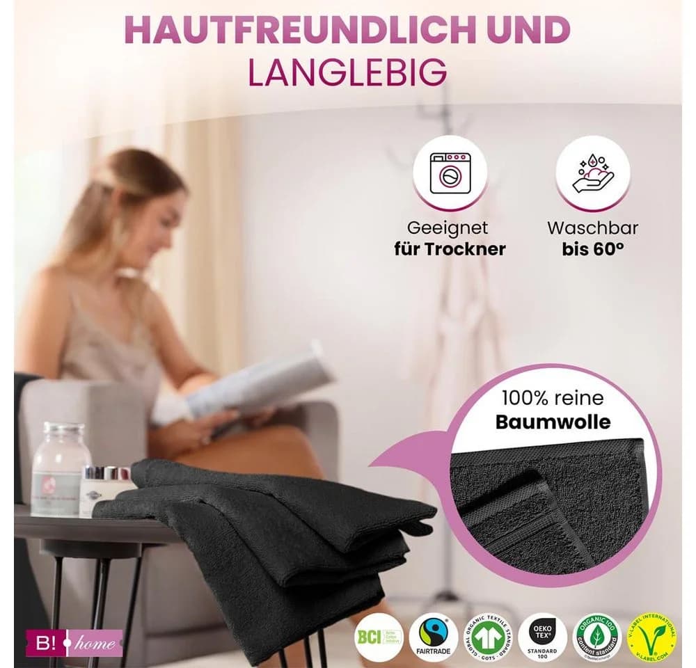 B!HOME Handtücher Set 4-tlg. Schwarz 100% Baumwolle Frottee - Bild 5