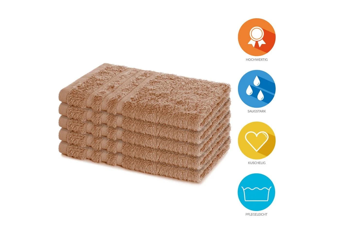 Lavea Gästehandtuch Elena-Frottierserie 30x50 cm, 100% Baumwolle (5er Set), 500 g/m² Frottier, weich & saugstark, pflegeleicht