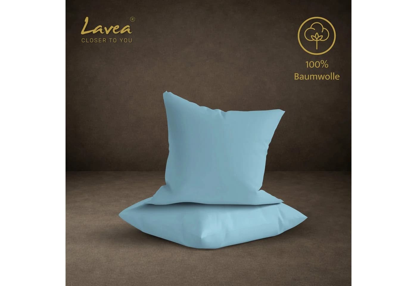 Lavea Kissenbezug 2er Set 100% Baumwolle Blau Jasmin