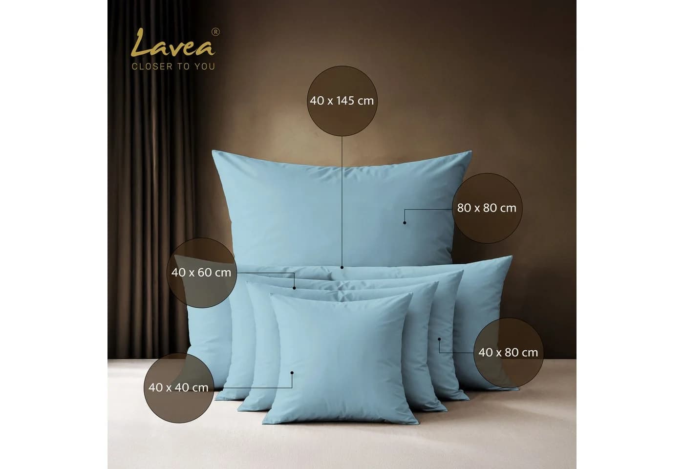 Lavea Kissenbezug 2er Set 100% Baumwolle Blau Jasmin - Bild 2