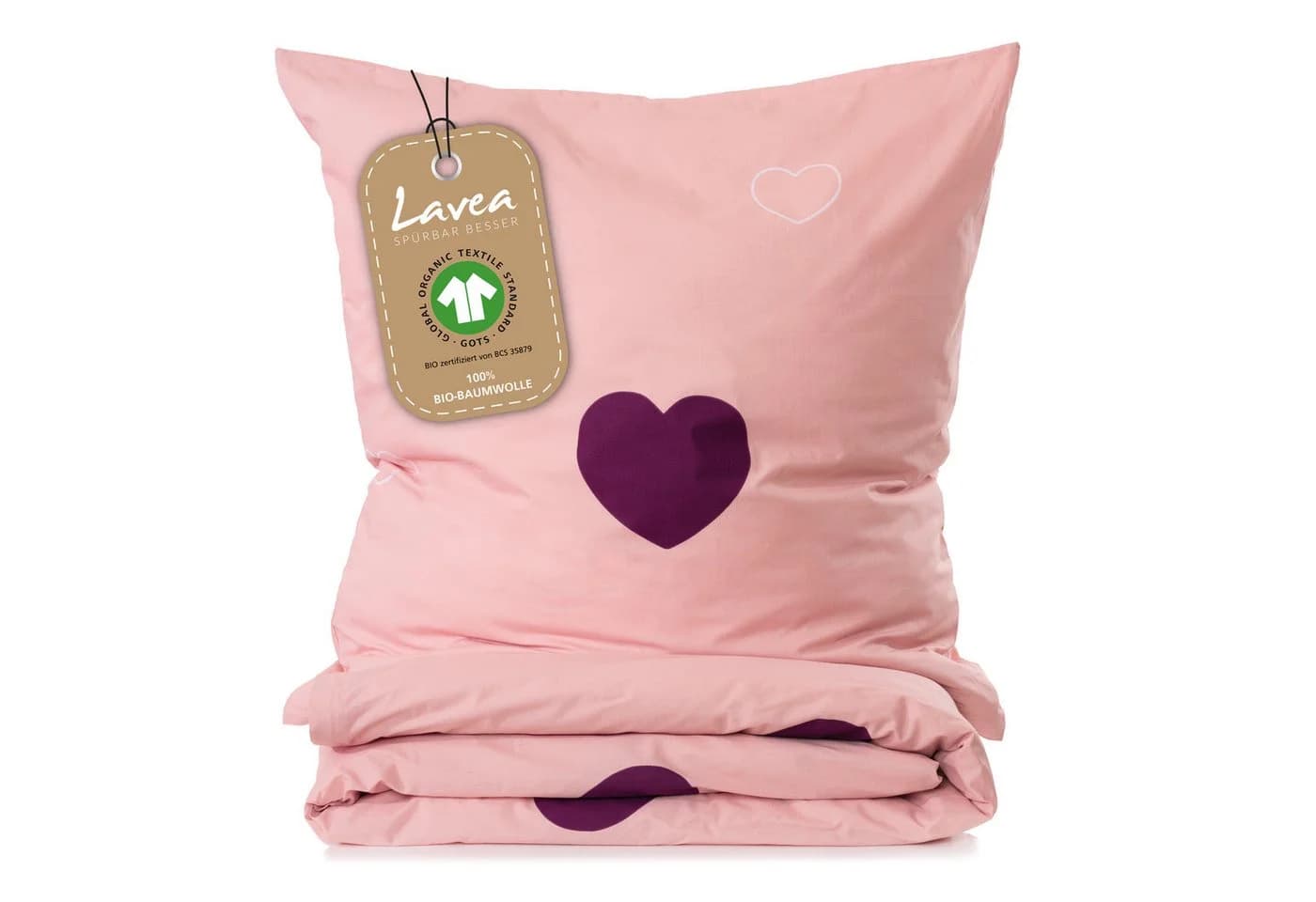 Lavea Kinderbettwäsche Set Rosa-Bordeaux 100% Baumwolle mit Herzmotiv - Bild 2