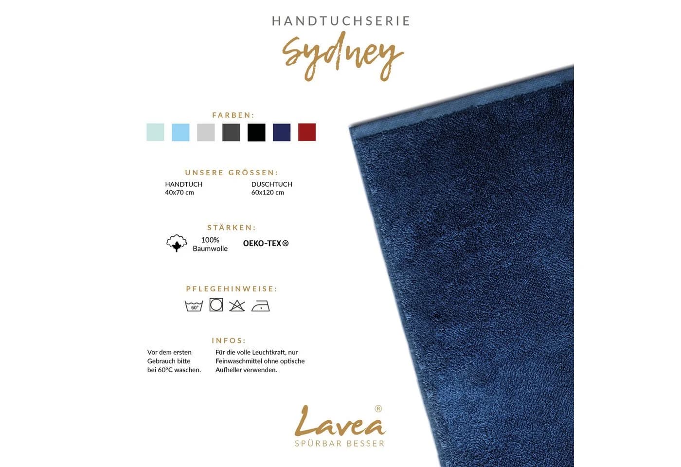 Lavea Handtuch Set Sydney 500 g/m² Baumwolle Blau - Bild 3