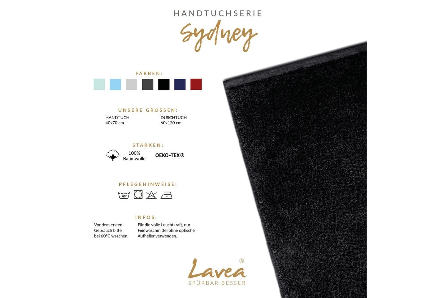 Lavea Handtücher Sydney Serie Schwarz 500 g/m² Frottier Set - Bild 3