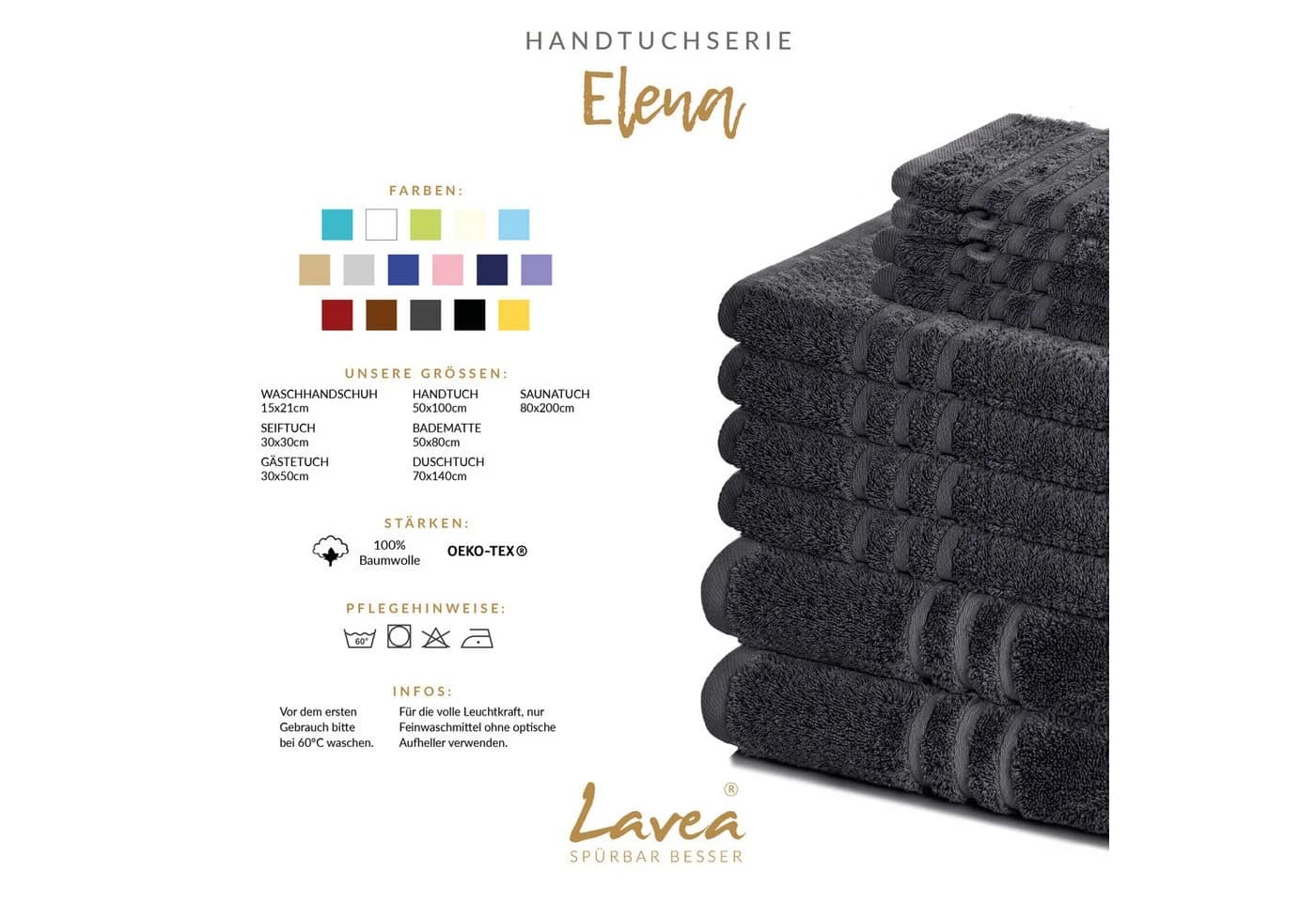Lavea 20er Set Waschhandschuhe 15x21 cm Anthrazit Frottier - Bild 3