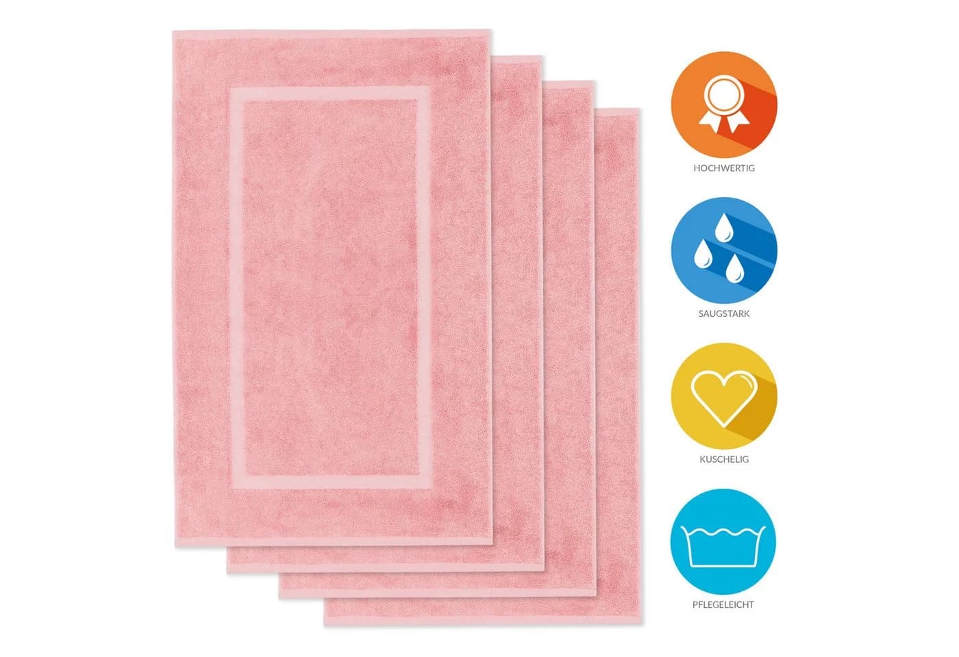 Lavea Badematte 4er Set Elena Frottee Rosa 50x80 cm
